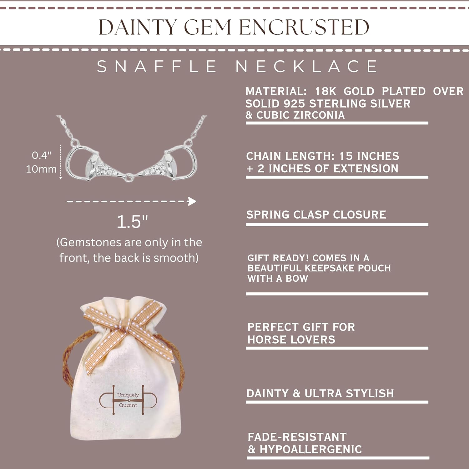 Statement 925 Sterling Silver Horse Necklace with Sparkly Gemstones. Horizontal Horsebit Pendant Necklaces in Silver, 18K Gold, or Rose Gold - Image 3