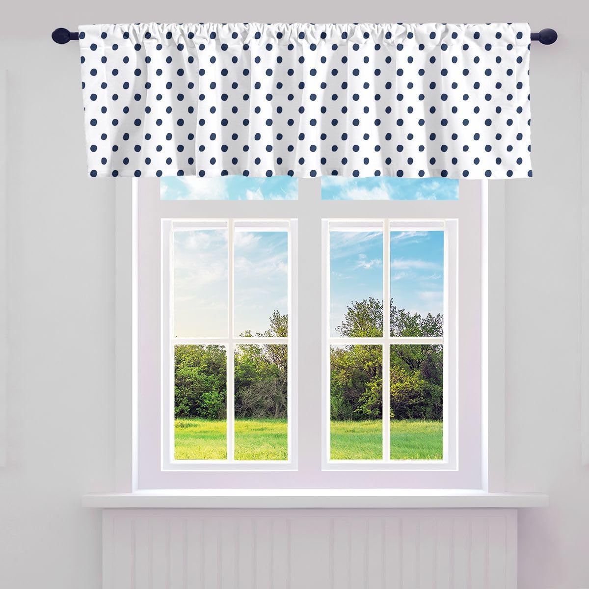 Homewish Polka Dot Valance Curtains,Light Green Dot Window Valances for Living Room Decor,Cute Cartoon Dots Blackout Window Treatments 1 Panel,Minimalist Style Kitchen Curtain Valance,52" L X 12" W