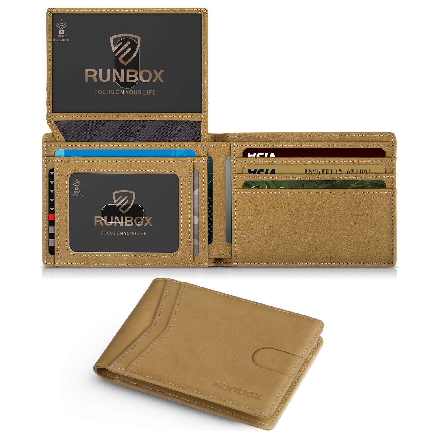 RUNBOX Wallet for Men Slim Rfid Leather 2 ID Window With Gift Box | Slim, Rfid, 2 ID Window, With Gift Box, Slim, Rfid
