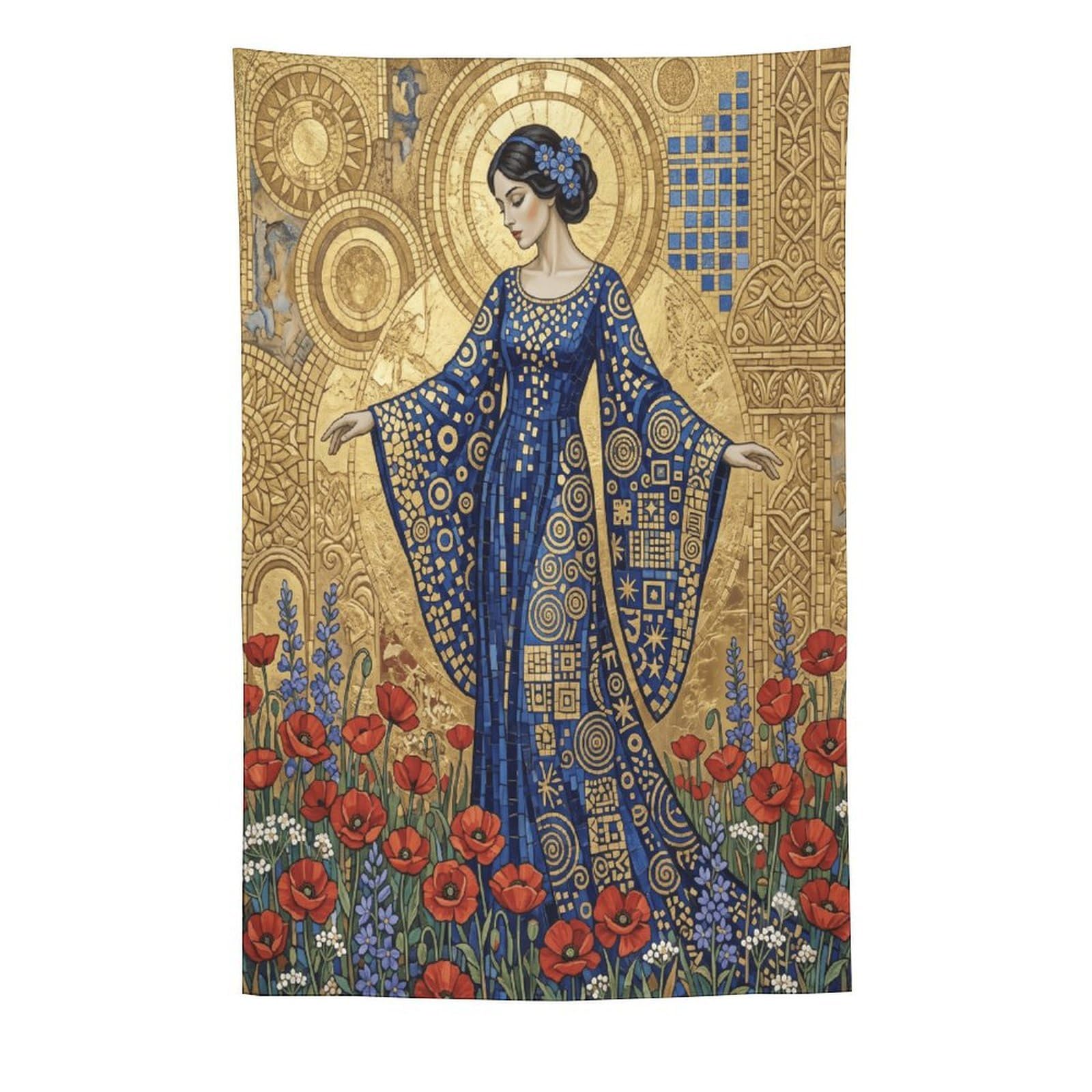 W7C8U2X3 Poppy Golden Mosaic Woman Wall Tapestry, Mosaic, College Dorm