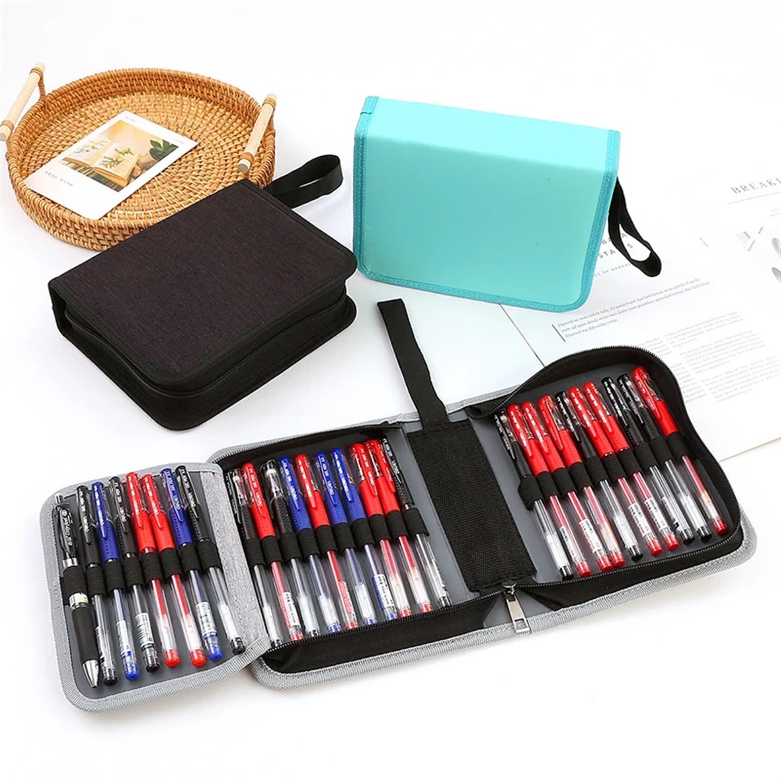 Federmäppchen mit 36/55/72 Fächern, for die Schule, Schreibwarentasche for Mädchen, Organizer, große Kapazität, Stiftebox, ästhetisches Gelehrten-Set(36 Slots Blue)