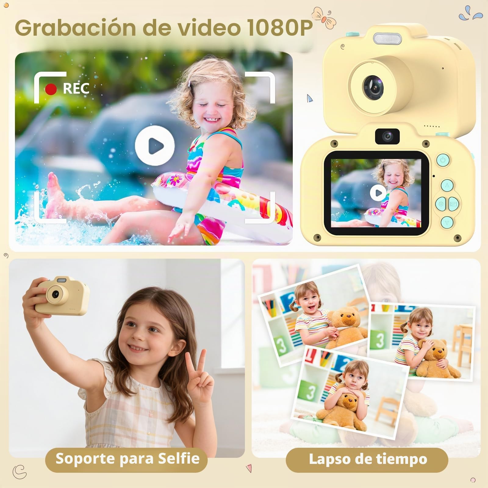 Cámara Fotos Infantil, 1080P HD Cámara Digital para Niños, 2,0" Camara de Fotos con Tarjeta de 32 GB, Regalos para Cumpleaños de Navidad, Juguete para Niñas Niños 3 4 5 6 7 8 9 10 11 12(Amarillo)