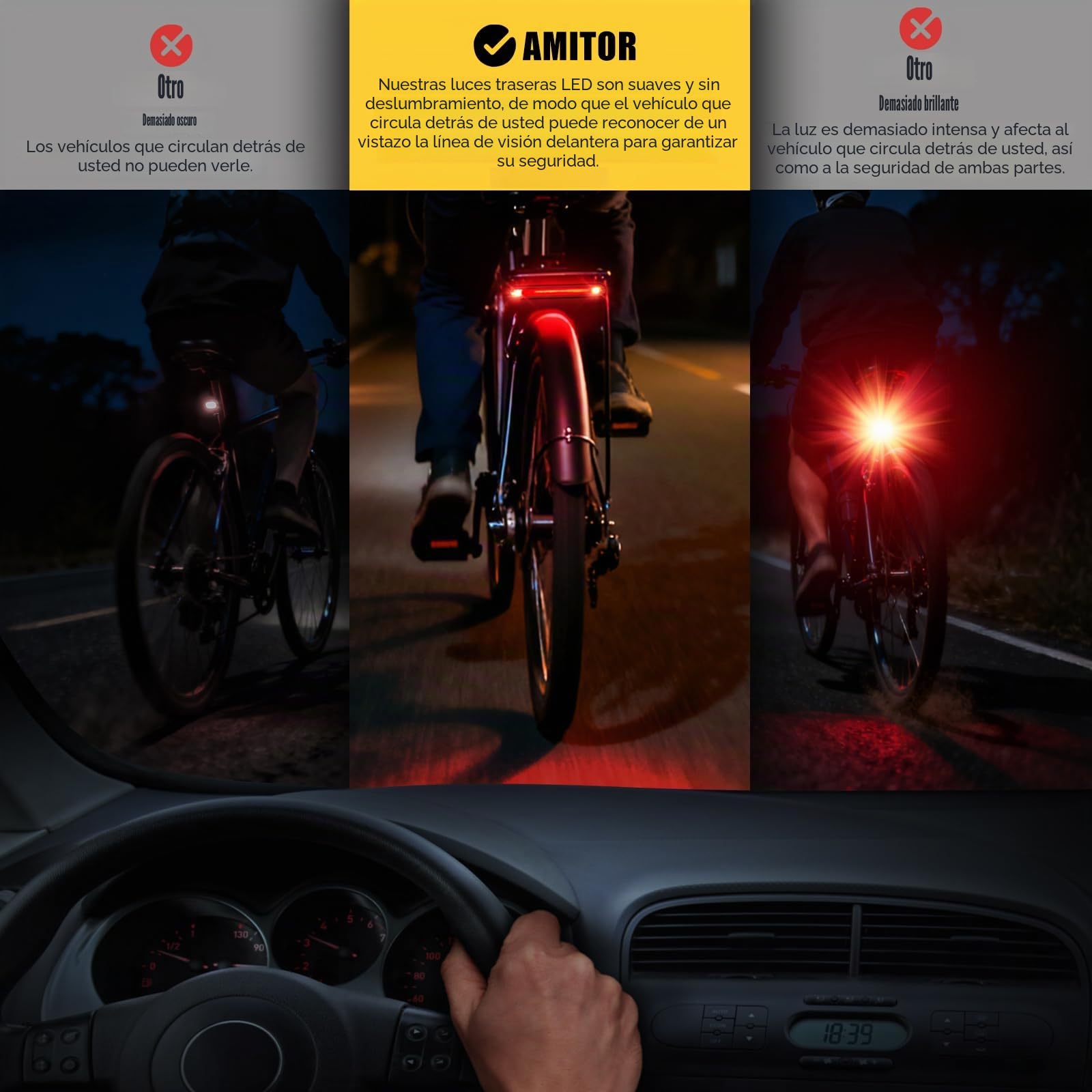 Ebike - Luz trasera para bicicleta eléctrica (6 – 12 V, con luz de freno, homologada por StVZO, luz trasera LED para bicicleta eléctrica con cable, luz trasera segura y fiable, portaequipajes)