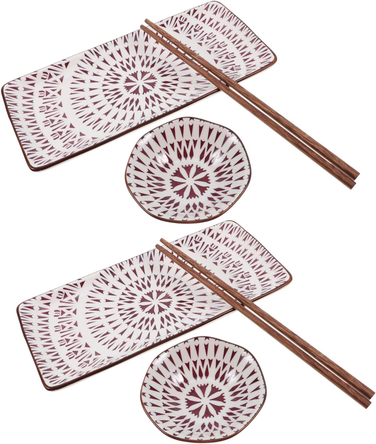 DOITOOL 2 Sets Japanese Style Ceramic Sushi Plate and Dipping Dish with Chopsticks Decorative Food Display Dish for Restaurant Family Gathering Party Sashimi Serving Tray