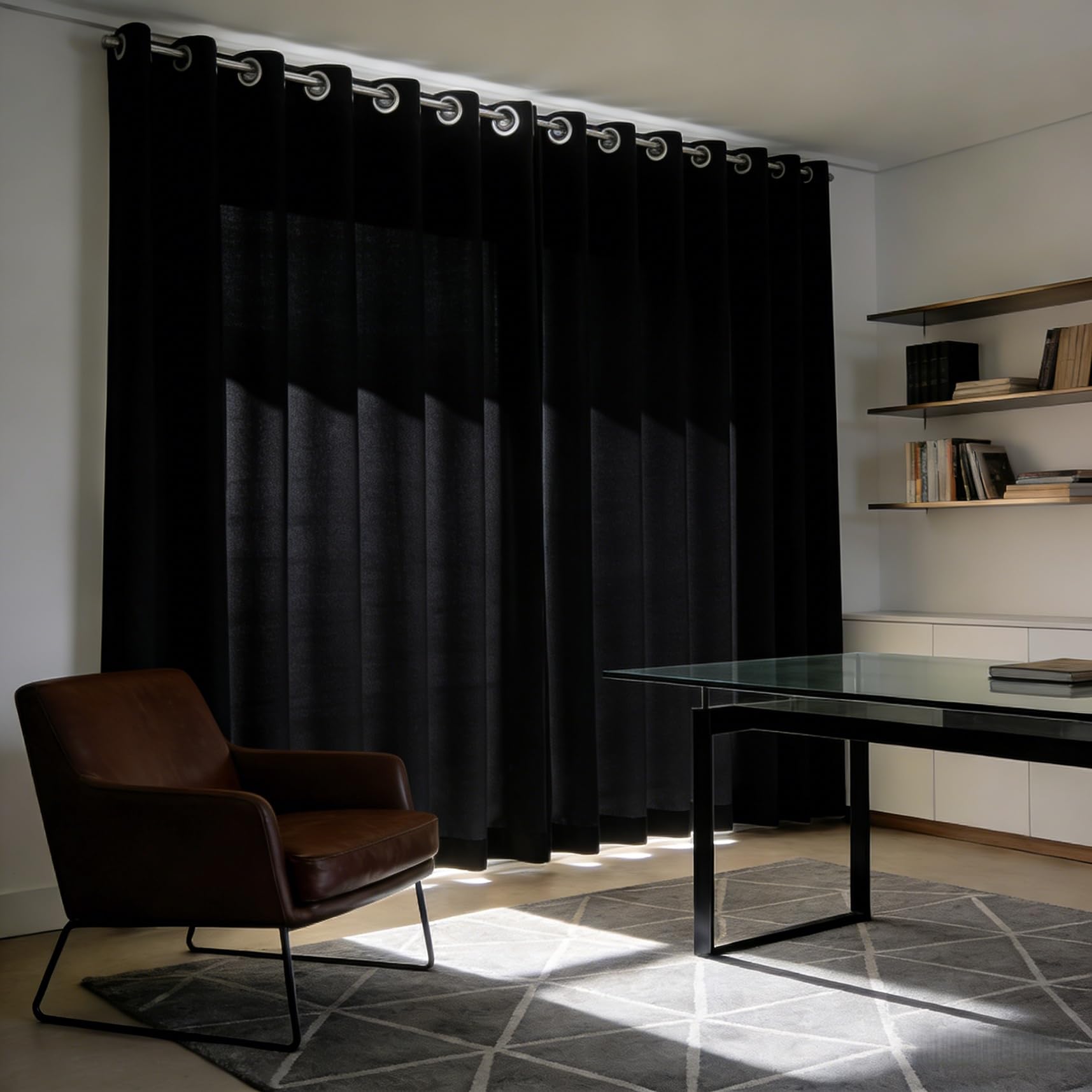 Gardinen Blickdicht Wohnzimmer 130 x 185 cm Blickdicht Kälteschutz Hitzeschutz Transparente Gardine Ösenschal 1Er Set für Schiene, Schlafzimmer, Wohnzimmer, Esszimmer, Schwarz