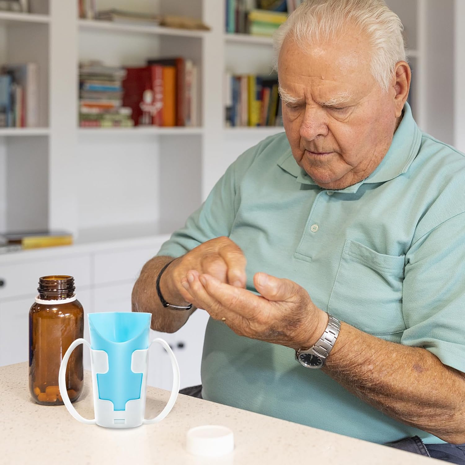 Nosey Cups with Holder 8.7oz,Elderly Care Cups for Physical Therapy Recovery and Rehabilitation