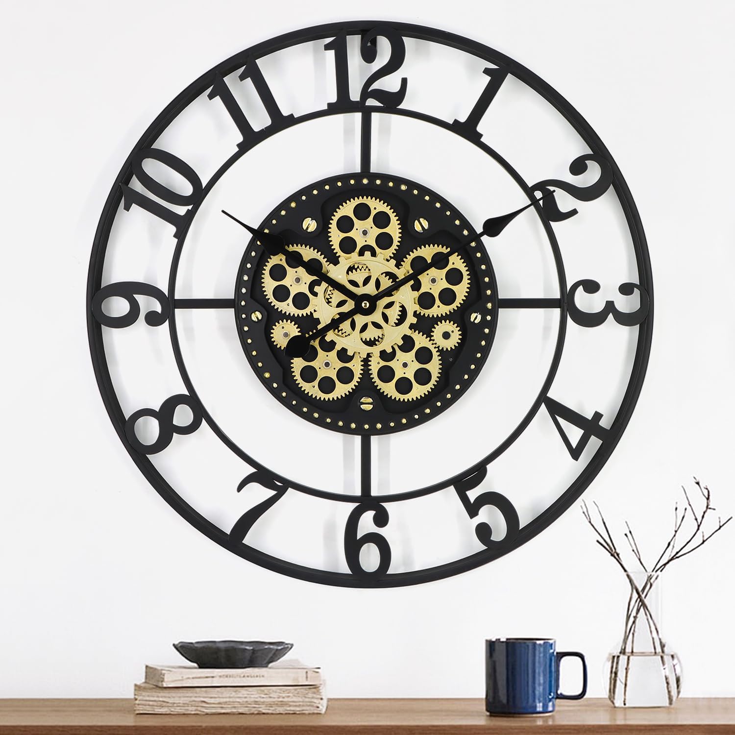 Photo 1 of 24In Large Wall Clocks for Living Room Decor with Moving Gears,Large Wall Clock Industrial Steampunk,Oversized Metal Analog Wall Clocks for Home Battery Operated (Accessories Color May Vary) 