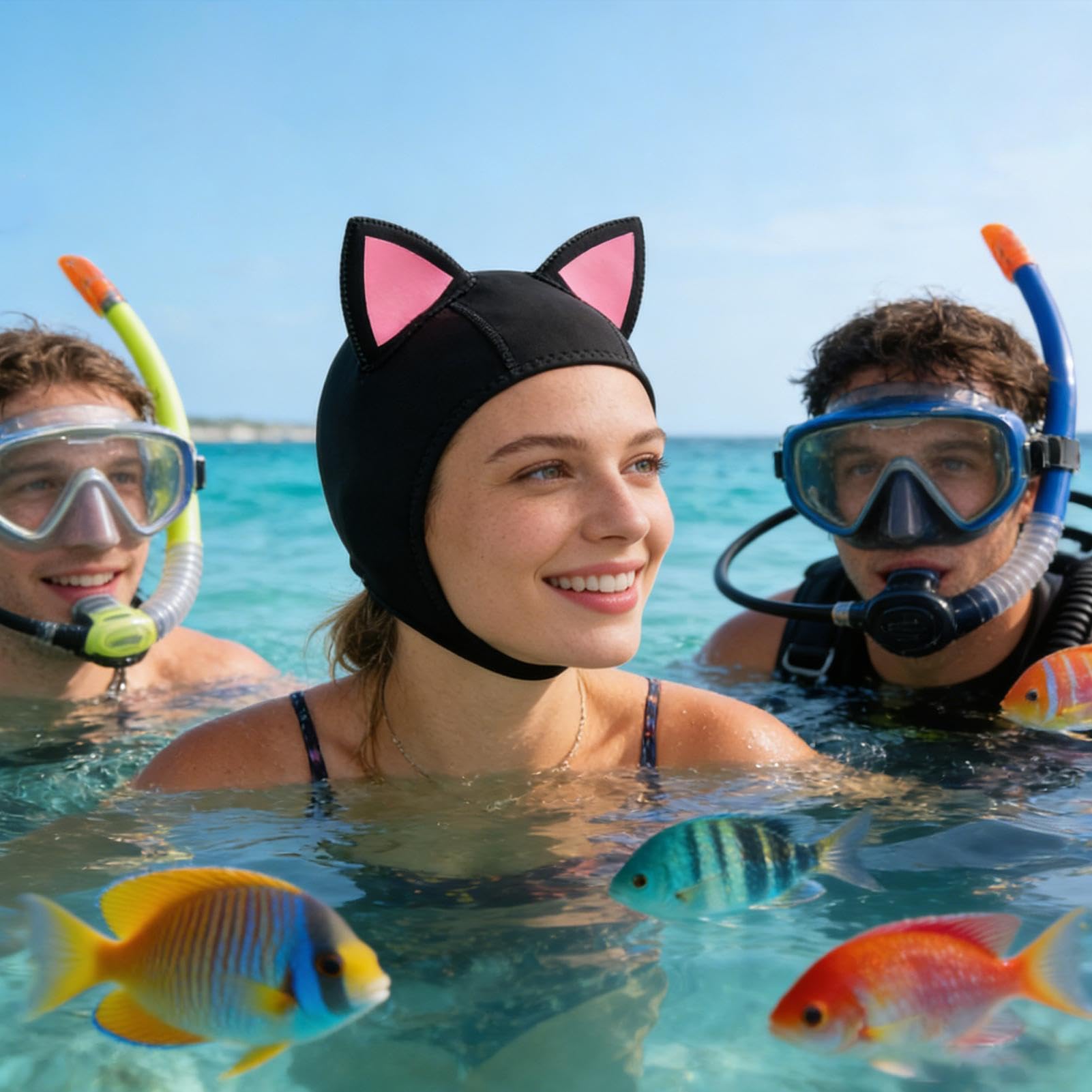 Generico Cappuccio in Neoprene Copricapo Termico per Nuoto | con Orecchie da Gatto in Neoprene per Snorkeling, Surf, Vela, Kayak, Sport Acquatici, Donne