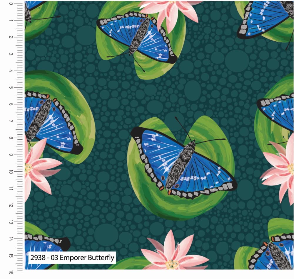 Nautical Fabric – 100% Cotton Printed Material, 44” Wide – Maritime Themed Fabric by The Metre – Ideal for Crafts, Quilting, Dressmaking (Lily Pond Butterflies, Metre)