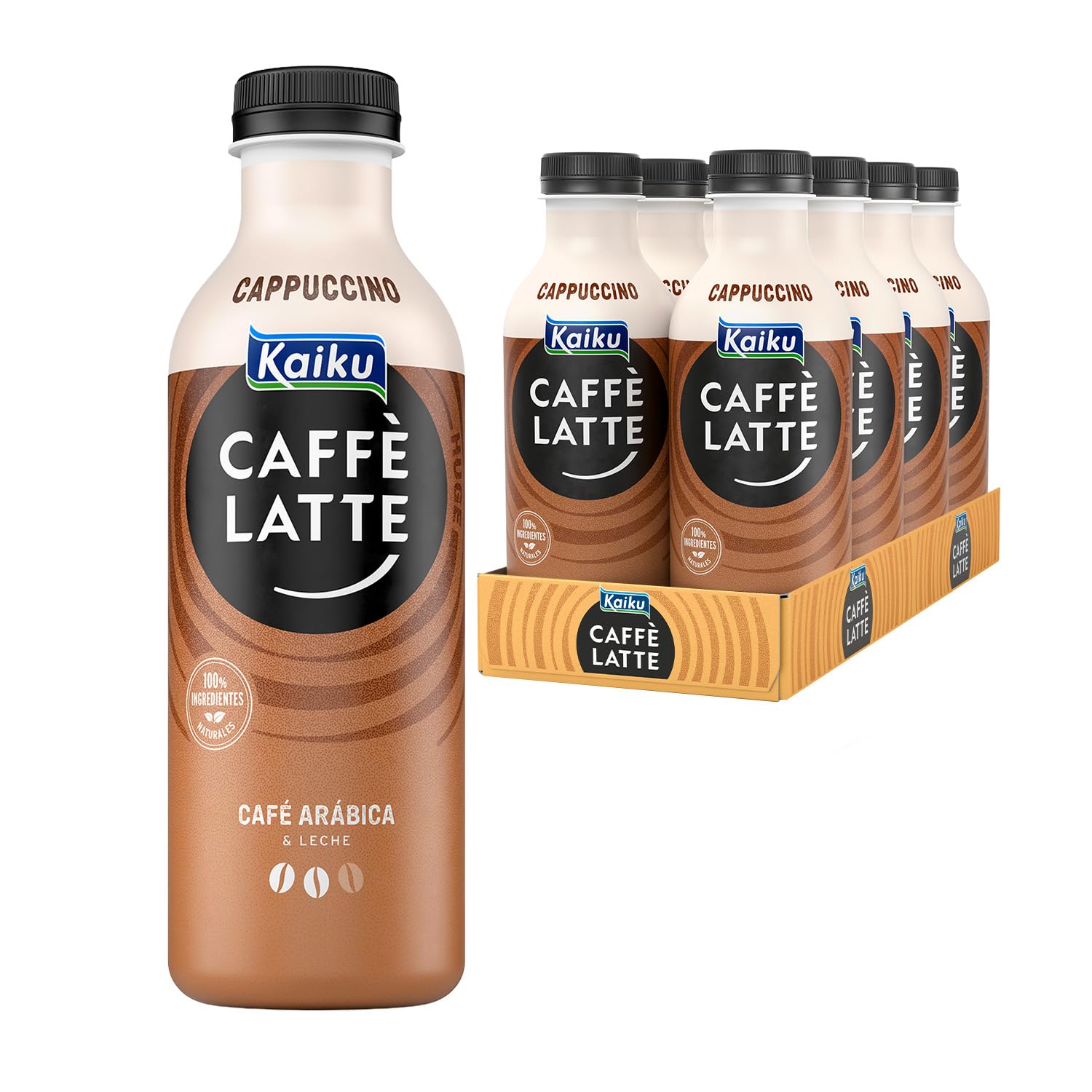 KAIKU CAFFÈ LATTE - Cappuccino Mr Huge Pack 8 x 650 ml, Café Frío con Leche y Cacao, Café Listo para Tomar, Formato Grande, Elaborado con Café Arábica de Nicaragua y Honduras, sin Gluten y con Lactosa