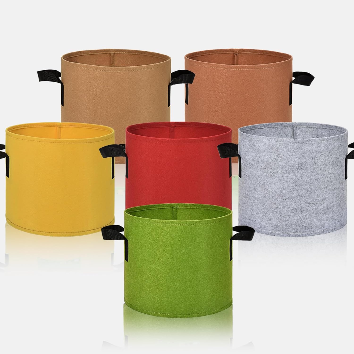 6-Pack Fabric Grow Bags 10 Gallon – Colorful 300G Thickened Nonwoven Planter Pots with Sturdy Handles, Breathable Garden Bags for Vegetables, Potato, Flowers