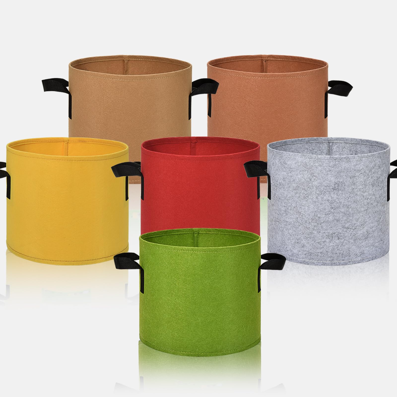 Lot de 6 sacs de culture de 37 litres en tissu multicolore avec longues poignées pour jardin, légumes, fleurs, créer un jardin coloré