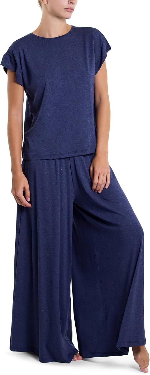 hanky panky DreamEase® Cap Sleeve Top & Ultra Wide Leg Pant Set – Conjunto elegante de pijama y pijama para mujer en tallas XS-XL