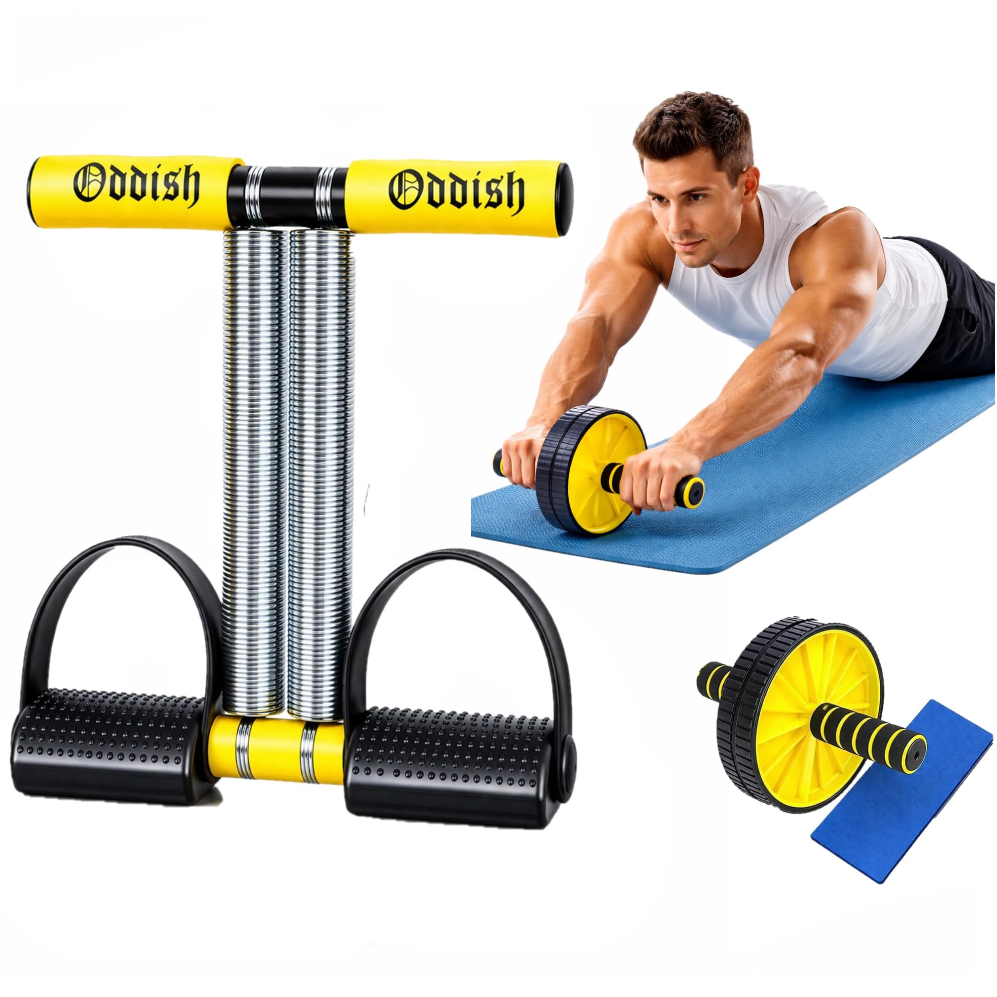 Oddish; Way To Fitness Tummy Trimmer Double Spring With Foam Grip Handl and Ab Roller Combo Pack For Men & Women - Ab Exercise Equipement, Abdominal Workout For Home & Gym Use - Stomach, Abs, Belly Exercise (YELLOW)-image-28