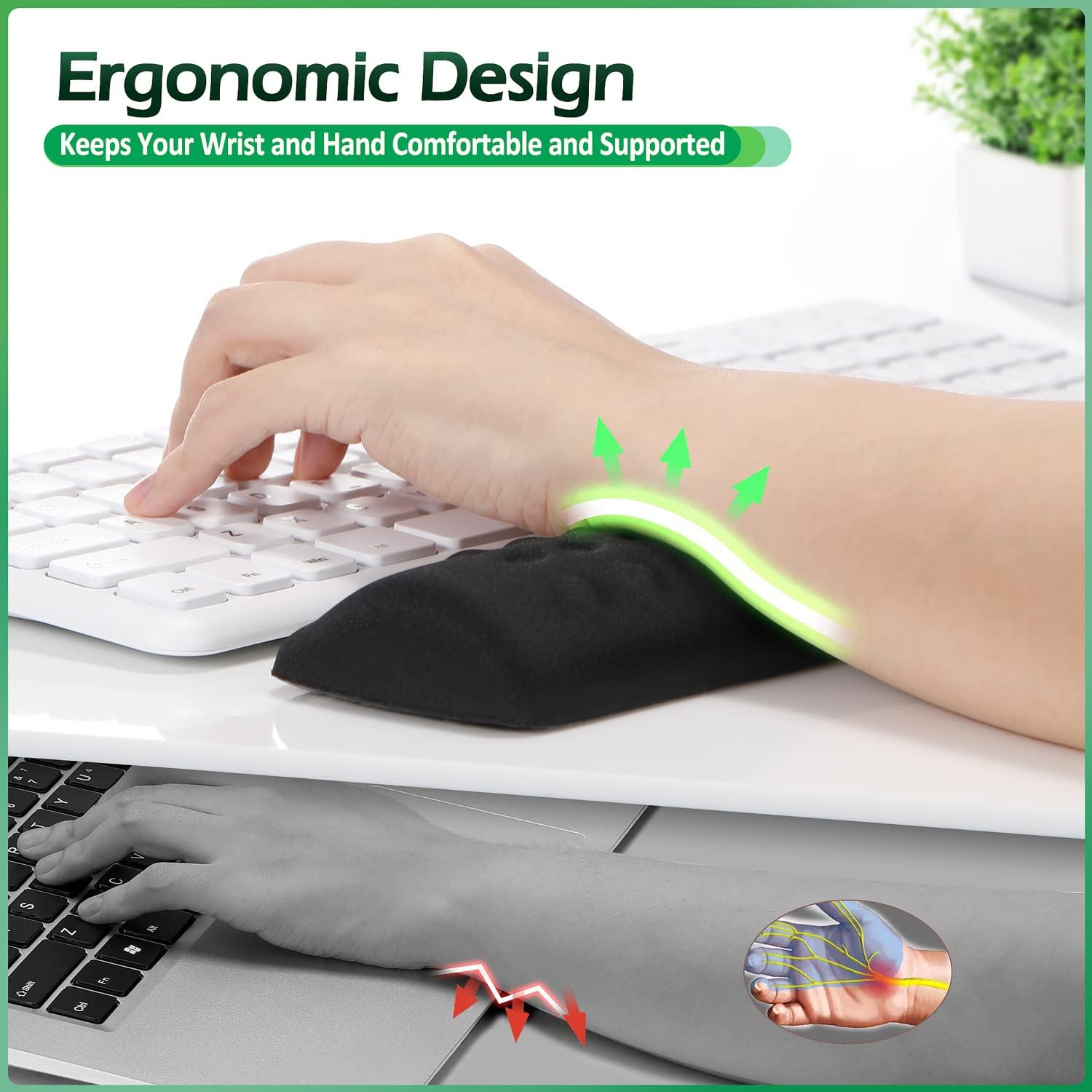 Gimars Upgraded Keyboard Wrist Rest with Massage Dot, Ergonomic Soft Memory Foam Wrist Rest for Computer Keyboard with PU Non-Slip Base, Comfortable Wrist Pad for Office,Typing & Pain Relief : Office Products