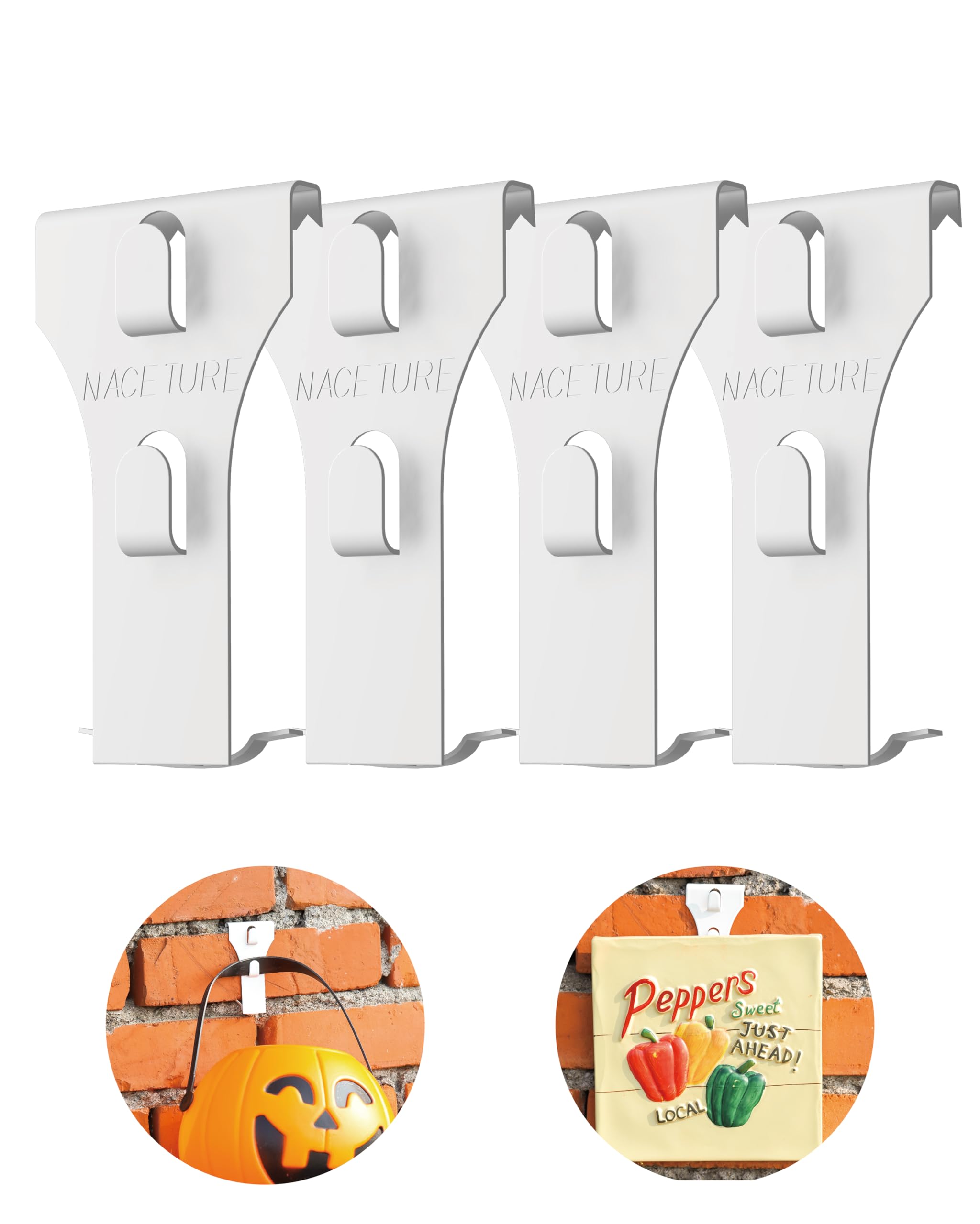 NACETURE Clips de gancho de ladrillo (paquete de 6) ganchos de ladrillo para exteriores, clips de pared para colgar, montaje en ladrillo sin taladrar, ganchos de metal resistentes para decoración