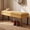 Chenille Ottoman Bench Upholstered End of Bed Bench Entryway Dining Bench with Woodl Legs, Window Seat for Bedroom Living Room Entryway Yellow