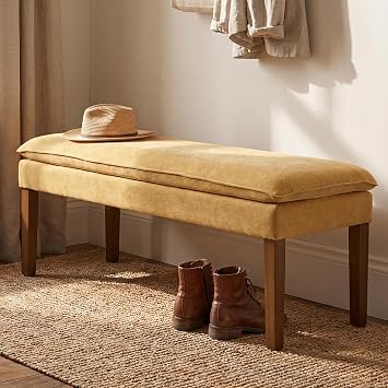 Chenille Bench Bed Bench with Wooden Legs Yellow Upholstered bench with two-layer upholstery bedroom bench hallway bench hallway furniture for bedroom and hallway