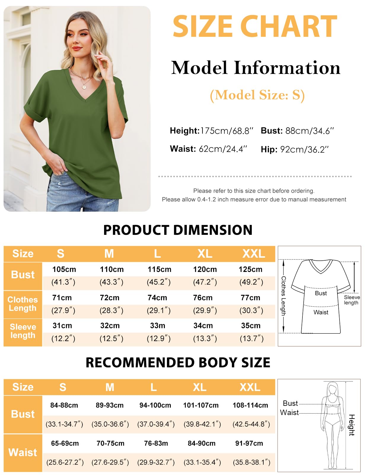 CMTOP T-Shirt Donna Estiva Cotone V Scollo Tinta Unita Maglietta Manica Corta Top Casual Case Camicie Orlo Arrotondato Lungo per Feste Casual Maglietta da Donna Allentate