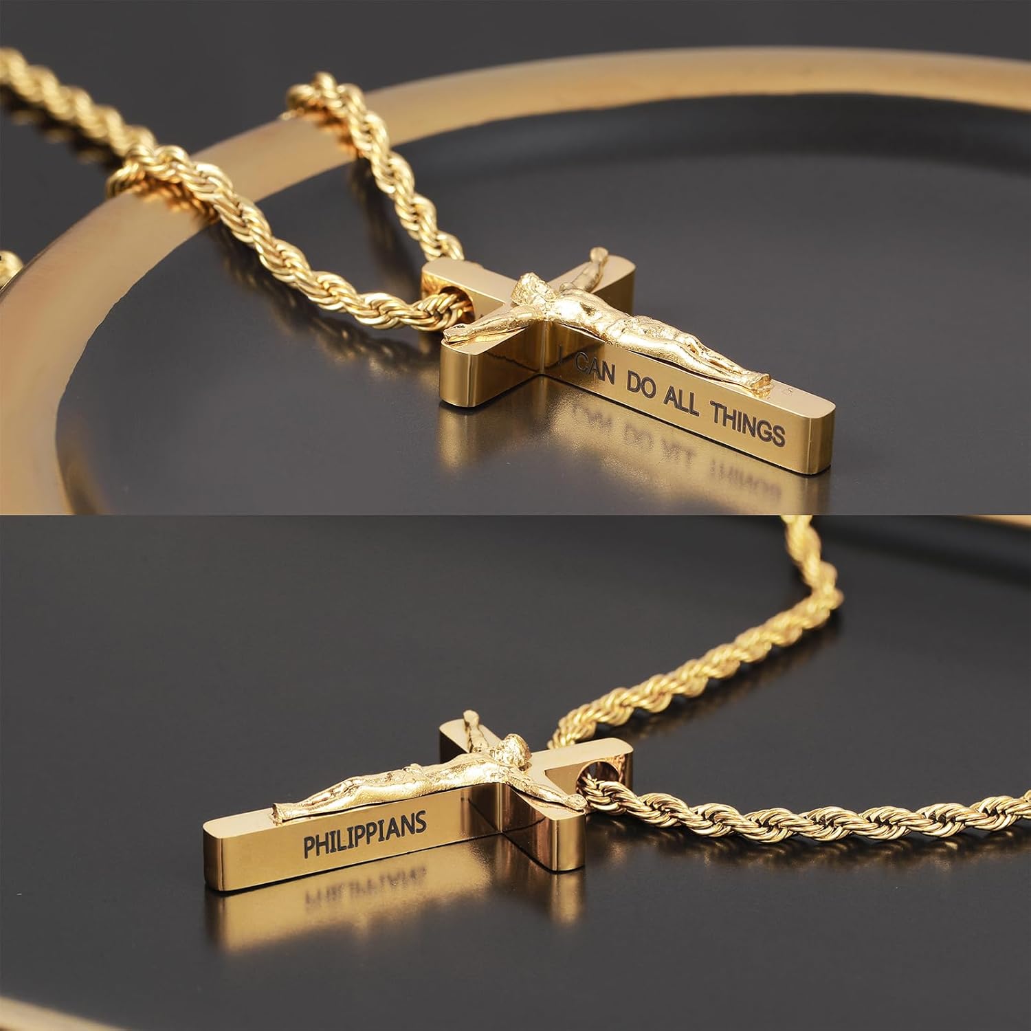 DS Christian Cross Necklace for Men Women-18K Gold Stainless Steel Crucifix Necklaces with Inspirational Bible Verse Religious Gift for Prayer Faith Jesus/God-Catholic Christian Pendant Jewelry - Image 4