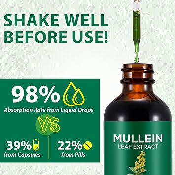 Mullein Drops for Lungs,60ML Mullein Leaf Extract for Lung Cleanse and Respiratory Support