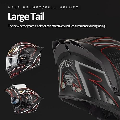 Miniatura 4 de Casco Bluetooth Moto DOT Aprobado Casco Abatible, Casco Integrado De Moto, Cascos Abatible con Doble Visera, Ventilación Forro, para La Respuesta