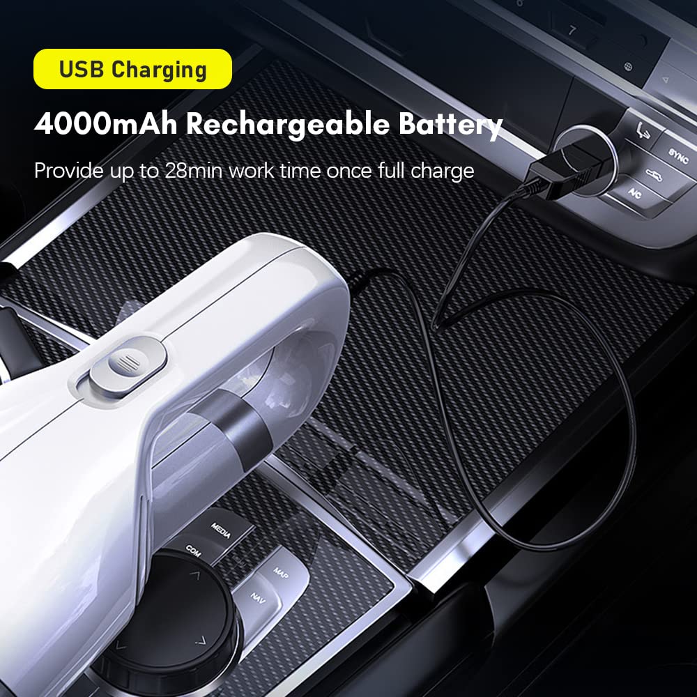 Mini aspiradora portátil de mano inalámbrica para coche con 6000 Pa de succión fuerte carga USB para el pelo de mascotas, sofá, limpieza de grava, teclado de oficina en casa