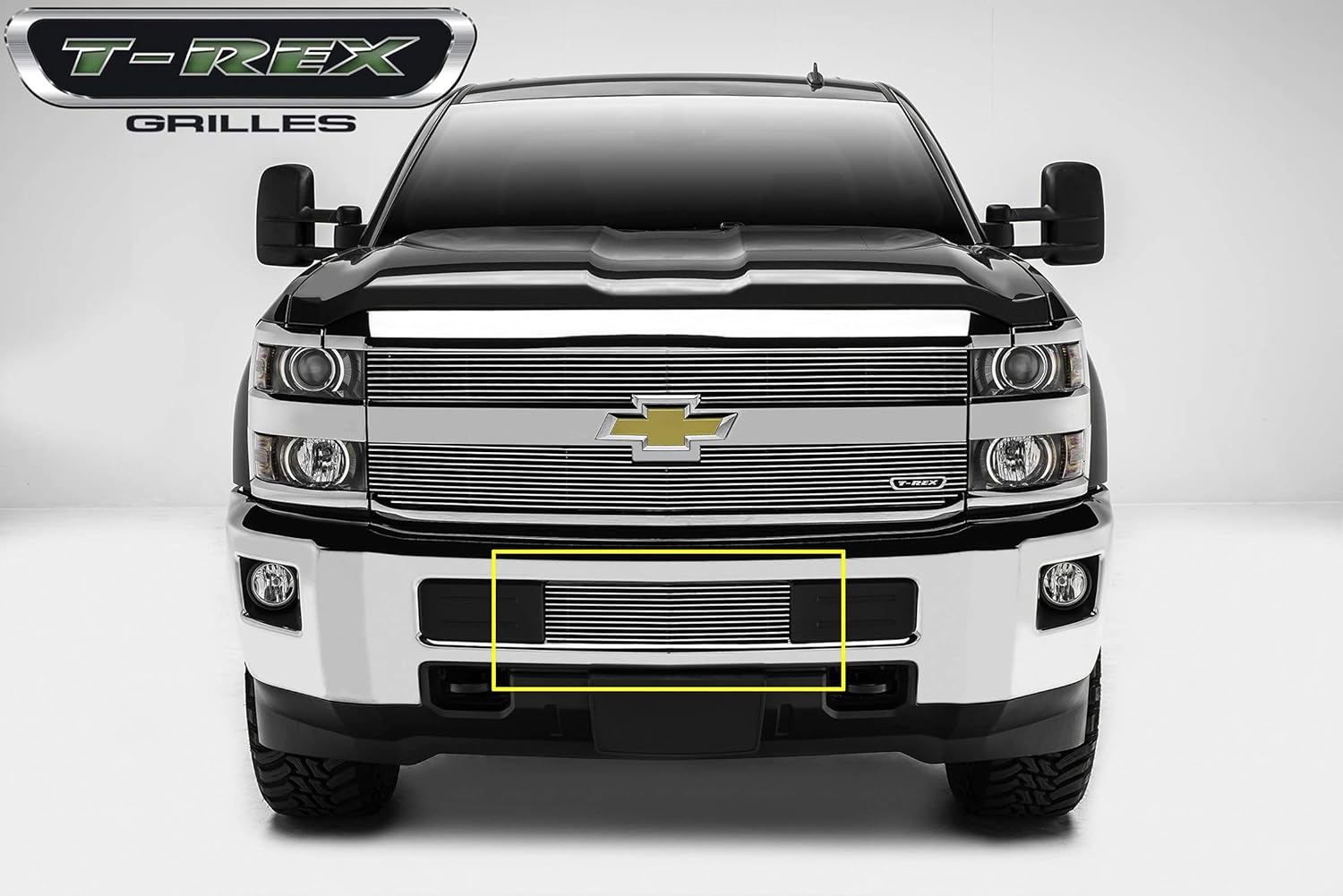T-Rex Grilles 2015-2019 Silverado 2500, 2015-2017 3500 Billet Bumper Grille, Polished, 1 Pc, Overlay - PN #25122, Black