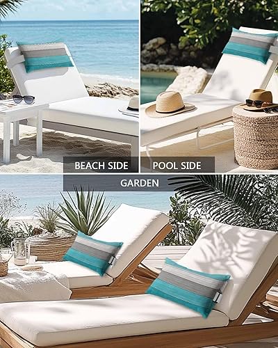 Miniatura 6 de Paquete de 4 fundas de almohada lumbares impermeables para exteriores, impermeables, color verde azulado, degradado de madera de granero, para