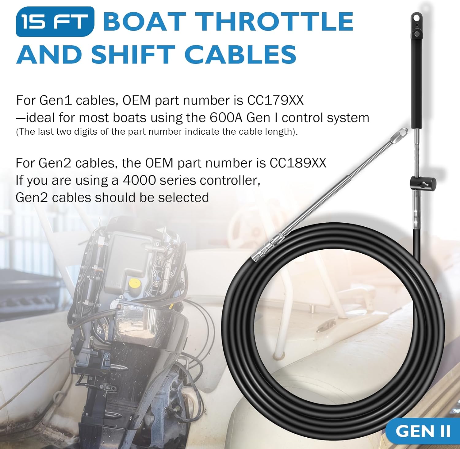 Camoo 2pcs Gen1/Gen2 Boat Throttle and Shift Cables for Mercury MerCruiser Marine Force Outboard Engine 600A/4000 Series Controller (Replaces Part-CCC179xx /Gen1, CC189XX/Gen2)