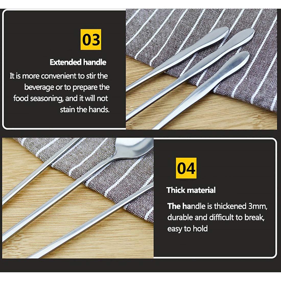 12-inch cuchara larga de té de acero inoxidable para mezclar,agitación de cócteles,café,zumos,juego de 6