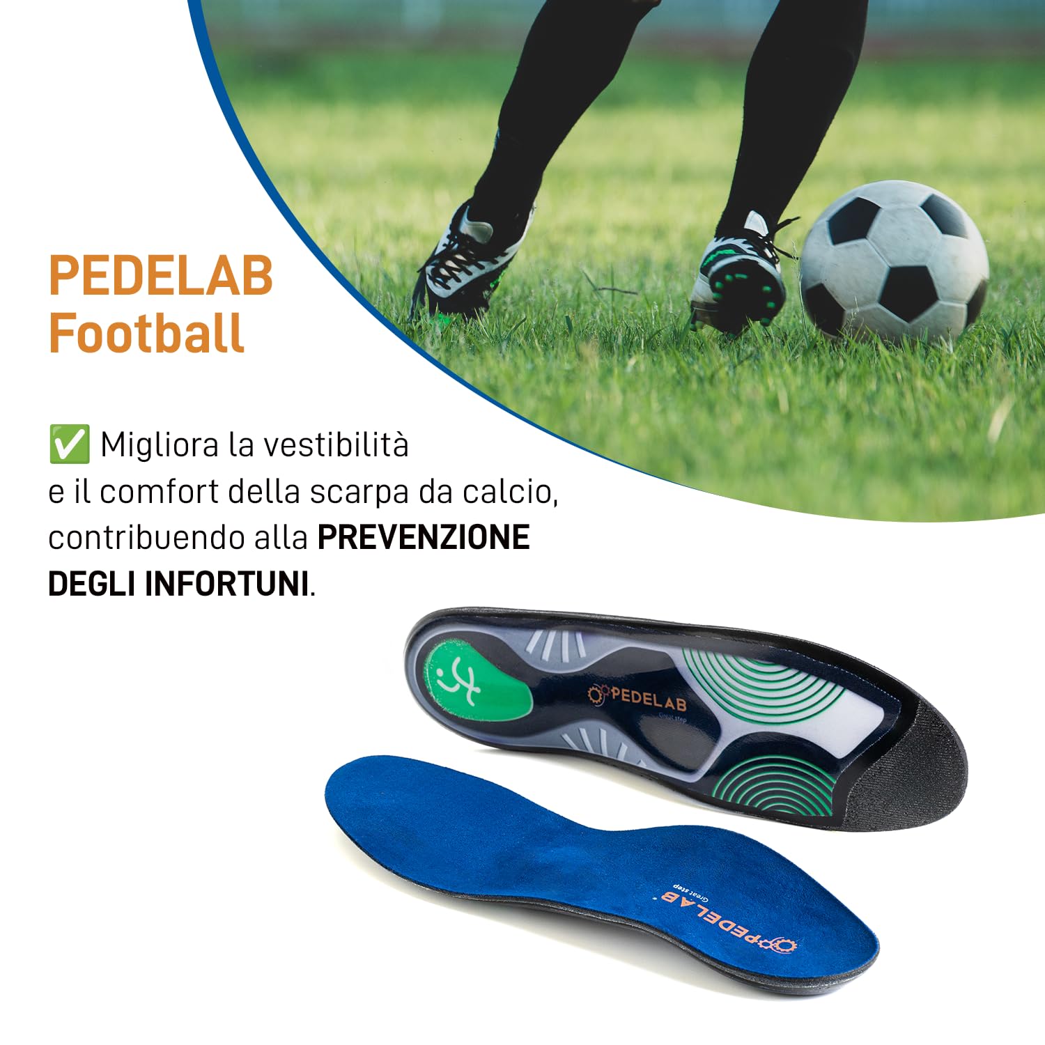Pedelab Plantare Ortopedico Sportivo Sport Football, Misure S 37-38 | Solette Scarpe Supporto Arco Plantare, Stabilità e Comfort per Scarpe da Calcio | Ideali per Avampiede, Piede Piatto o Valgo