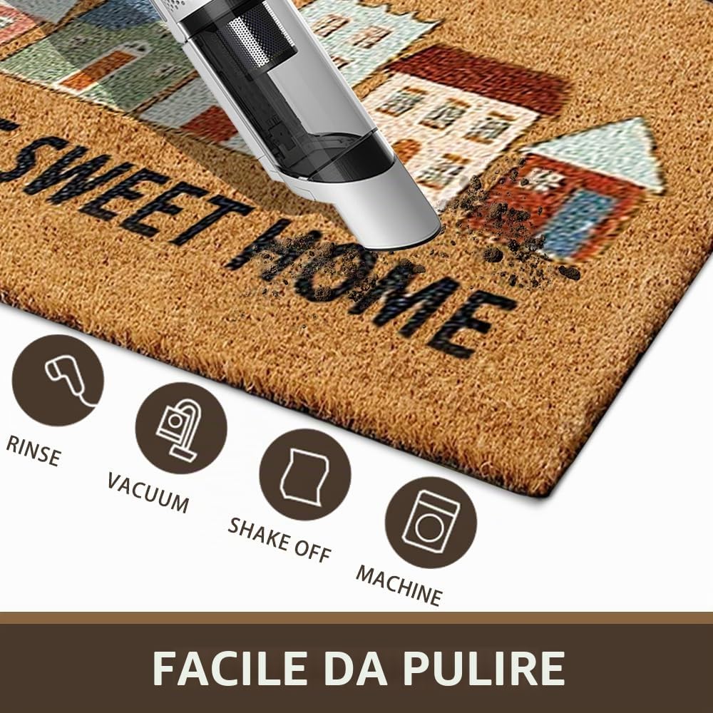 Qingbei Rina Zerbino per Porta Esterna, 60x90cm Zerbino per Porta d'Ingresso in Fibra di Cocco Resistente Esterno con Retro Antiscivolo, Grandi Zerbini per Porta Esterna - Home Sweet Home