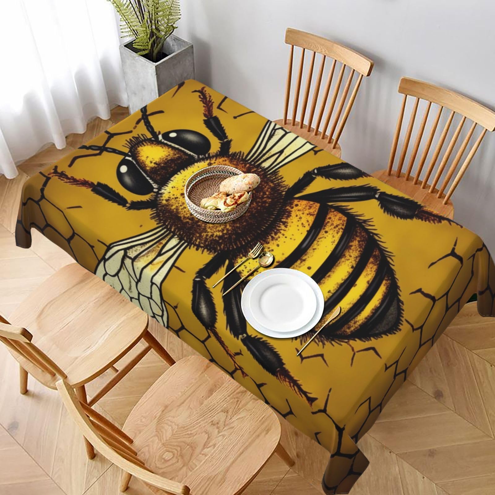 WPKJU Bee Honeybee Printed Tablecloth 60x90 in Water Resistant Table Cover Washable Rectangle Table Cloth for Dining Tables