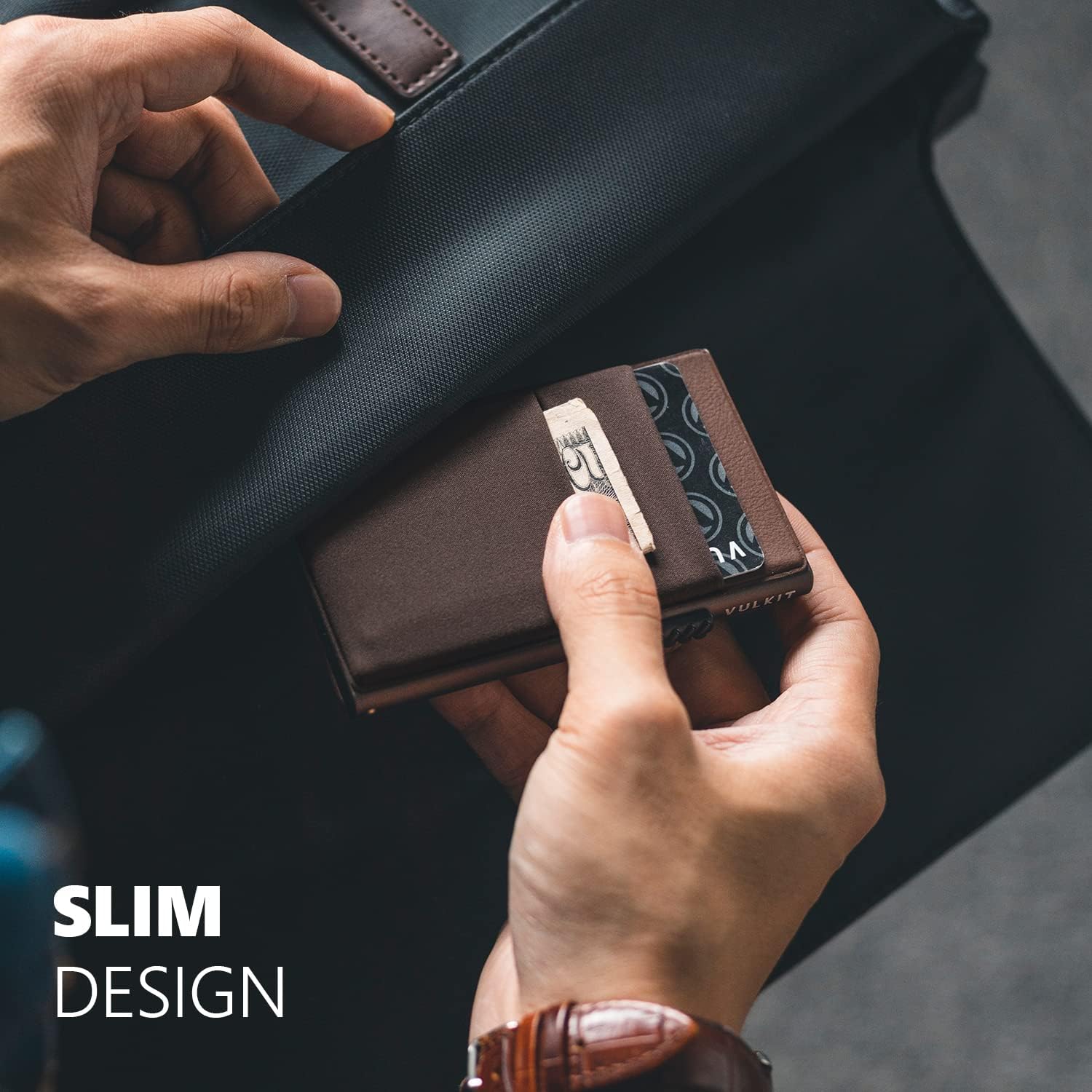 VULKIT Minimalist Wallet with ID Window & EDC Pocket Pop Up Card Holder RFID Blocking Slim Wallet Design for Airtag Cash Coins & Credit Cards - Image 4