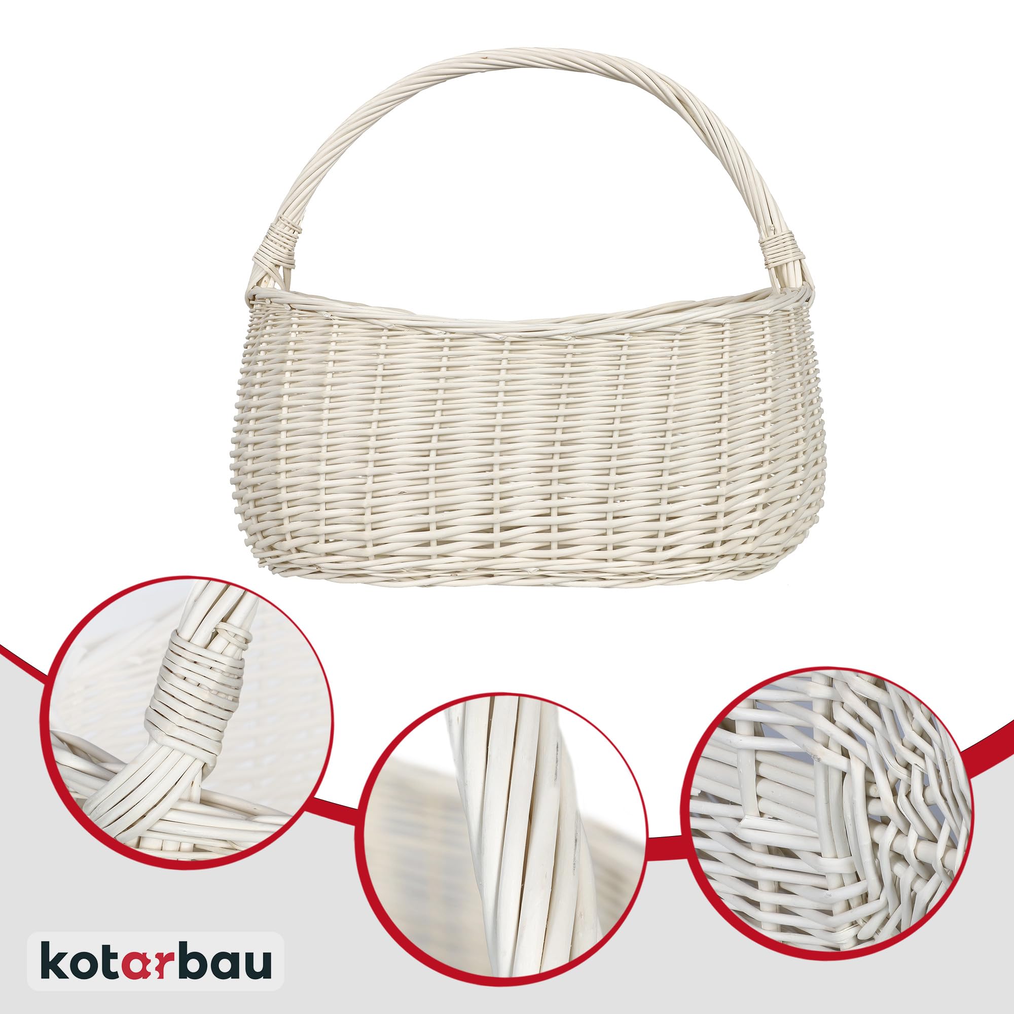KOTARBAU® Panier de Courses en Osier Blanc 440 x 280 mm avec Anse tressé en Osier pour Les achats et pour Pique-Nique