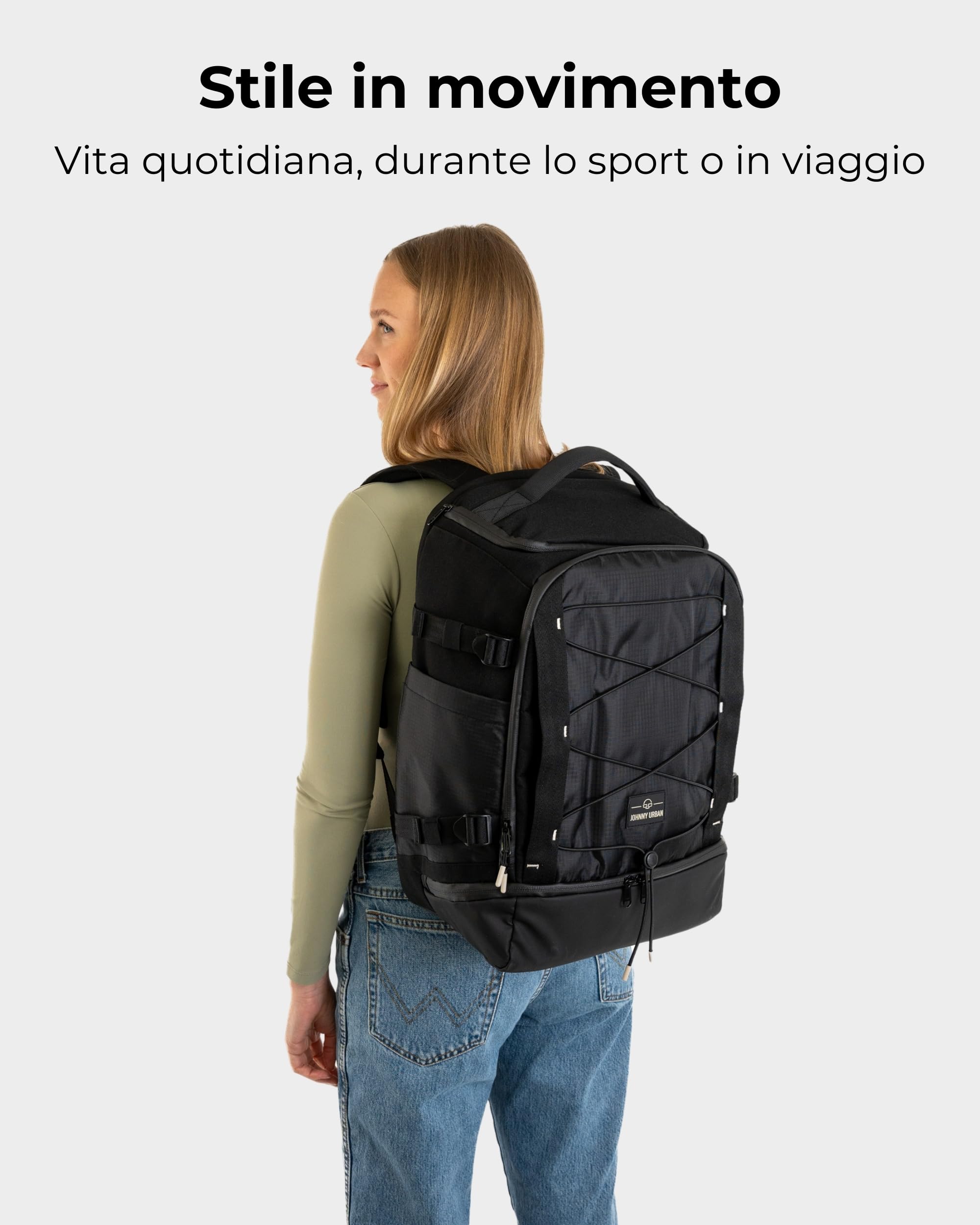 Johnny Urban Zaino Uomo Donna Nero - Jack - Zainetto Porta PC Da Lavoro Università Travel - Zaino Da Giorno Con Molti Scomparti - Idrorepellente