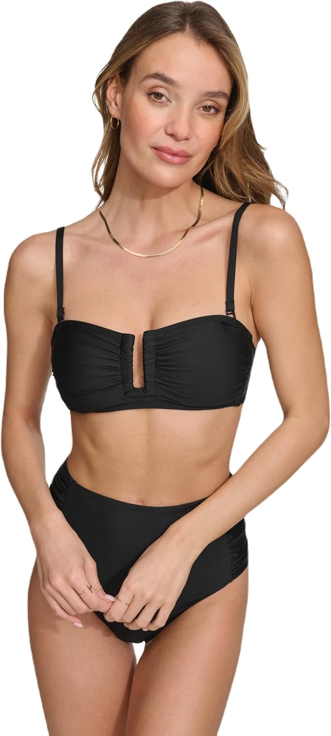 DKNY Womens Bikini Set ̶ U-Wire Top & Mid Rise Shirred Bottom with Tummy Control - Image 2