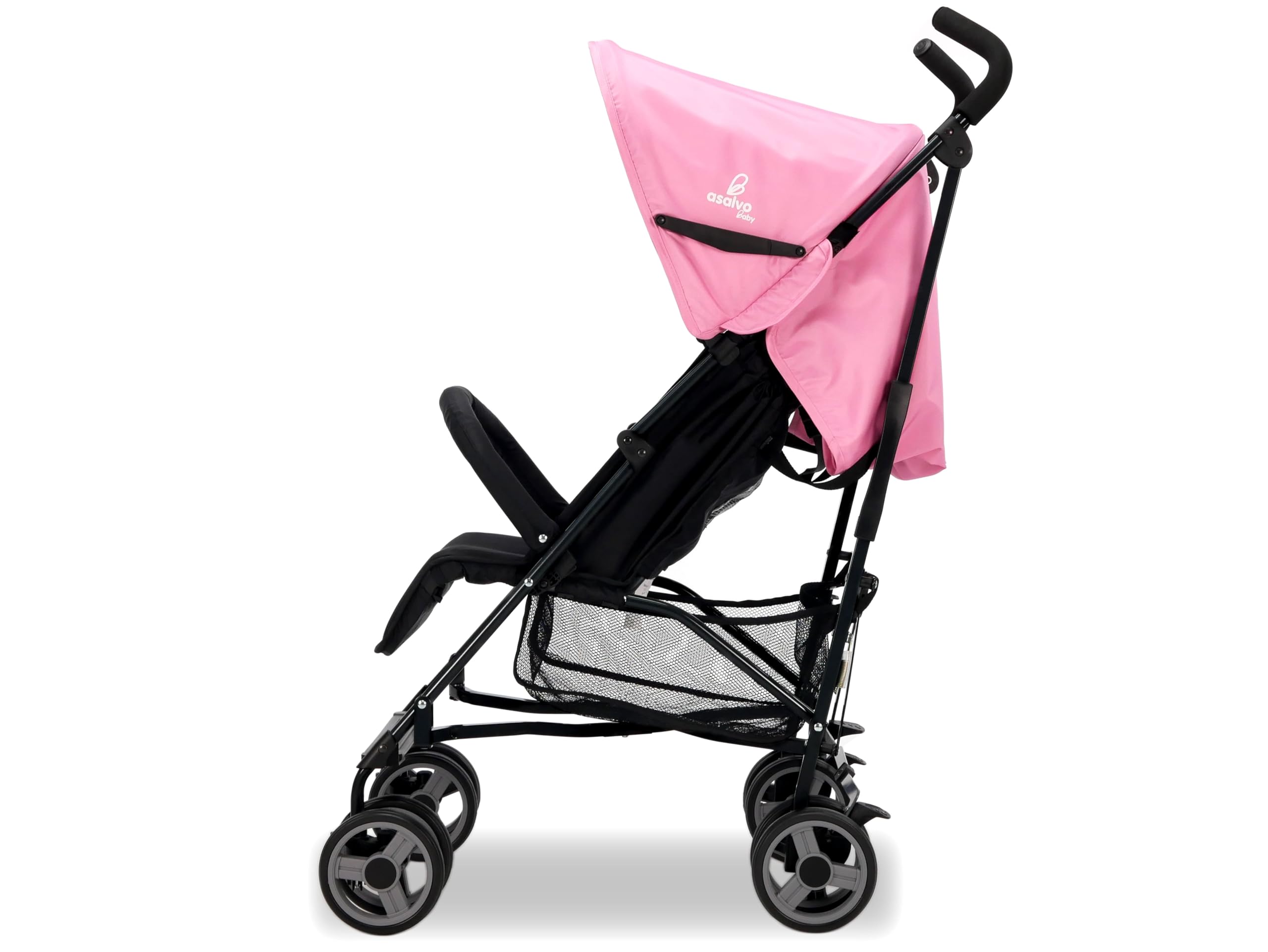 Asalvo TROTTER PLUS Silla de Paseo, Carrito bebé, Carro para bebés, Reclinable, Confortable, Ultraligera, Capota con Ventana y Freno Trasero, Manejable, Plegado compacto, Carga Máxima 25 kg, Rosa