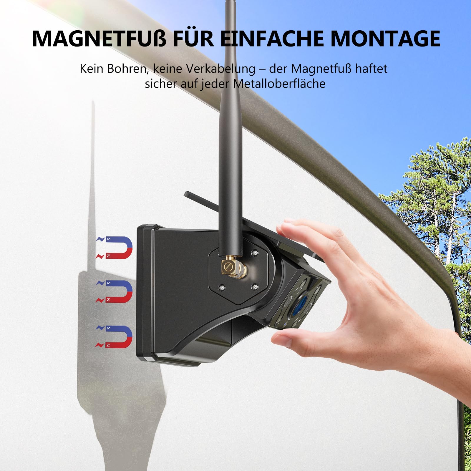 eRapta Magnetisch Solar Rückfahrkamera Kabellos mit 7" 1080P Touchscreen Monitor: 12000mAh Akku, 1 Min DIY Installation, IP69K Wasserdicht Rückfahrkameras für Wohnmobil Wohnwagen Anhänger LKW
