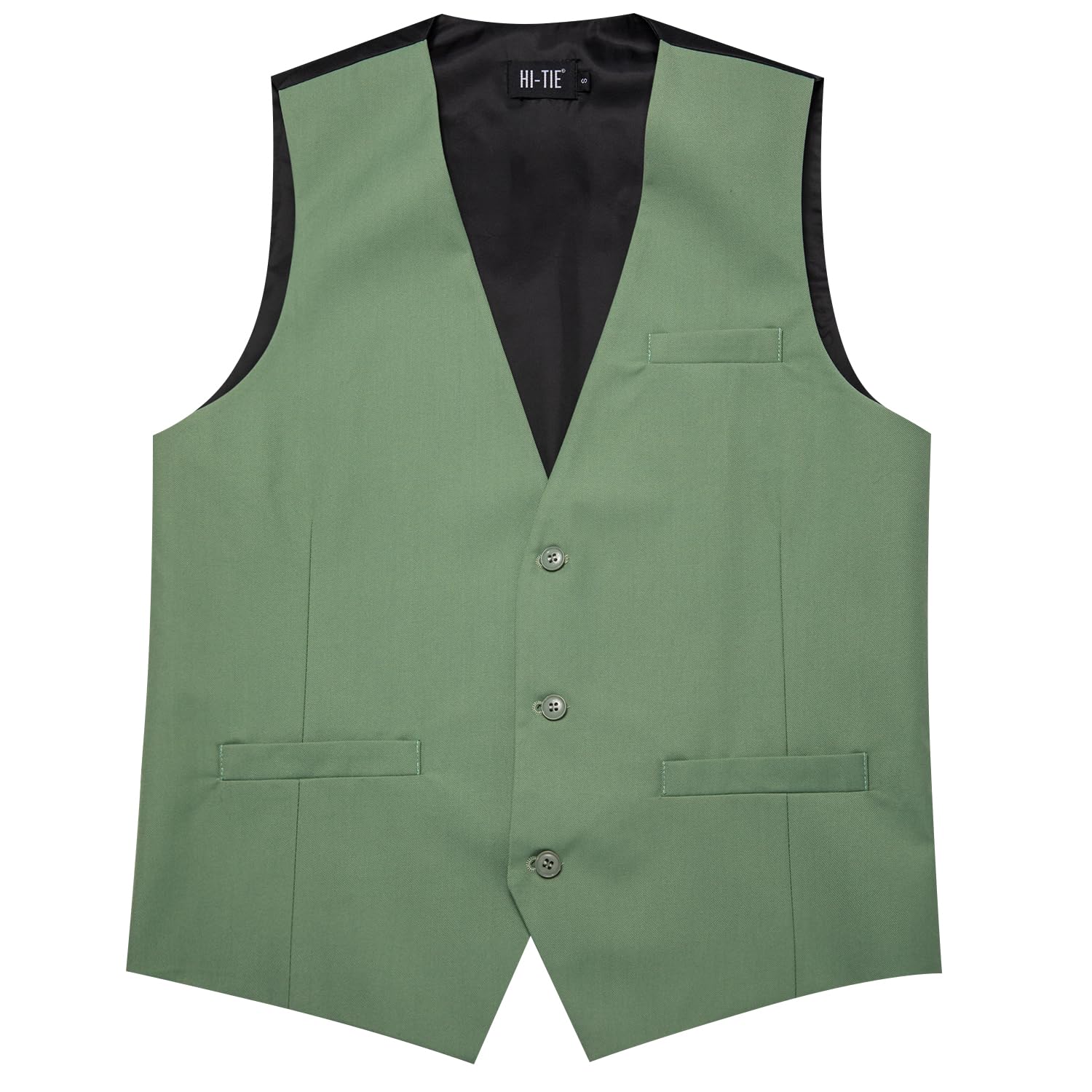 Hi-Tie Gilet de costume à carreaux uni et col en V pour homme, coupe ajustée, 3 poches, smoking formel, décontracté, pour mariage ou travail