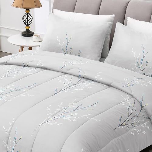 Exclusivo Mezcla Juego de edredón de 3 piezas, edredón alternativo de microfibra para todas las estaciones con 2 fundas de almohada, patrón floral,