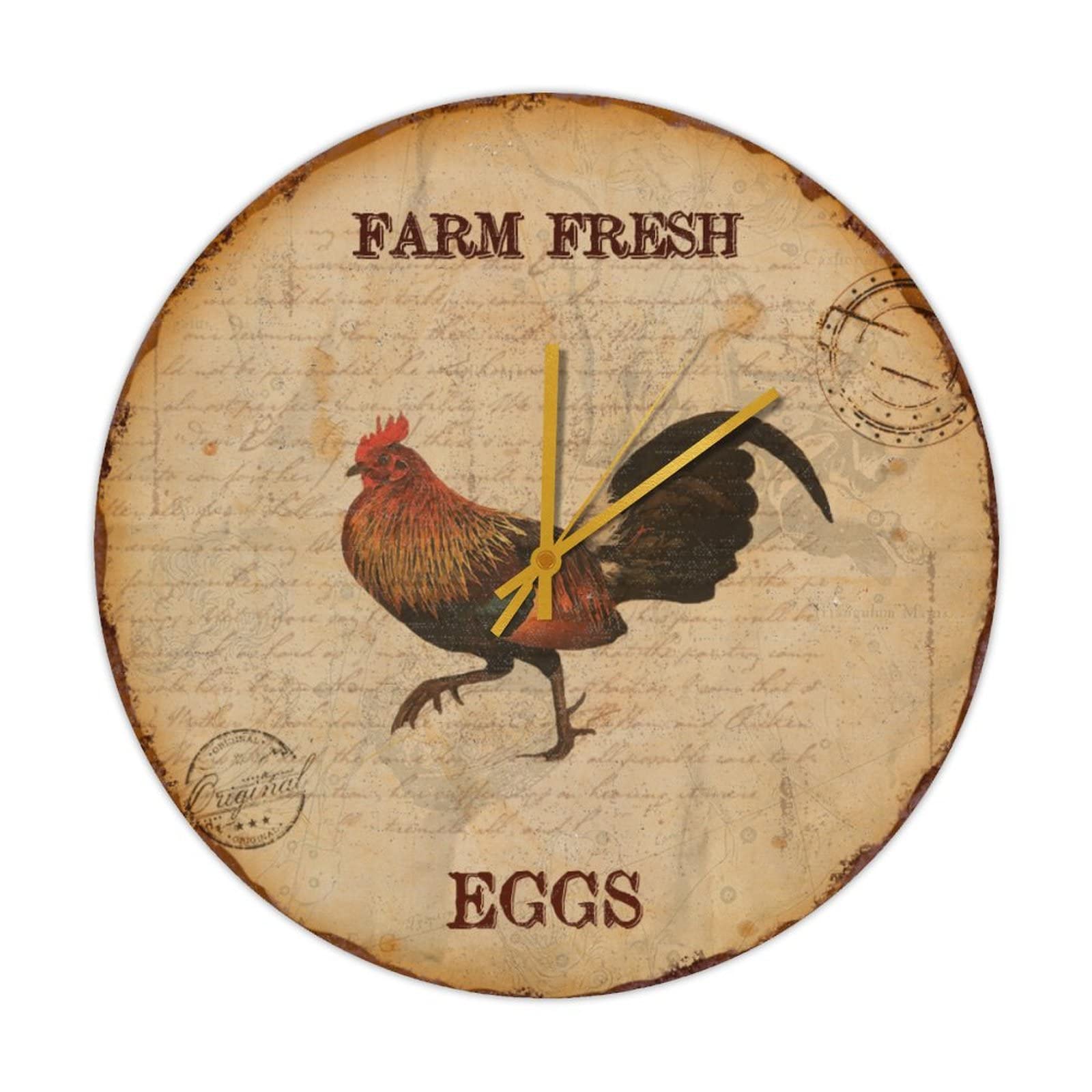 Horloge coq bois rustique 38cm grande pendule de cuisine silencieuse sans tic-tac