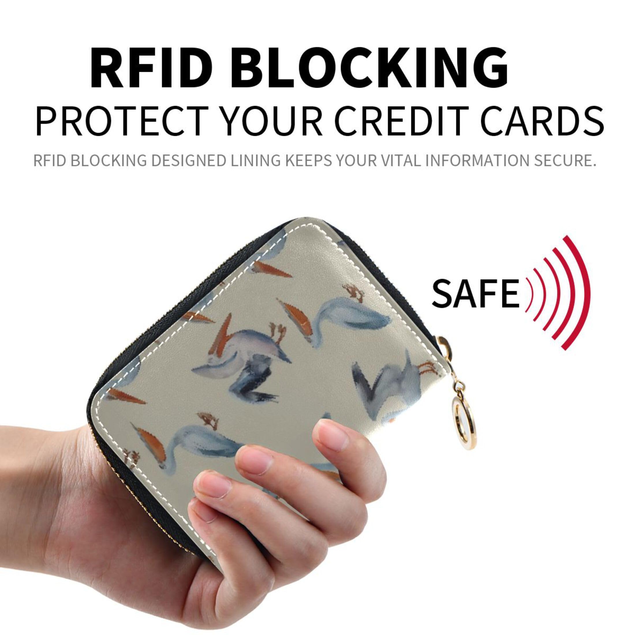 Burbuja Pelicans Credit Card Holder for Women Men RFID Blocking, Leather Accordion Zipper Card Case Wallet 11 Slots
