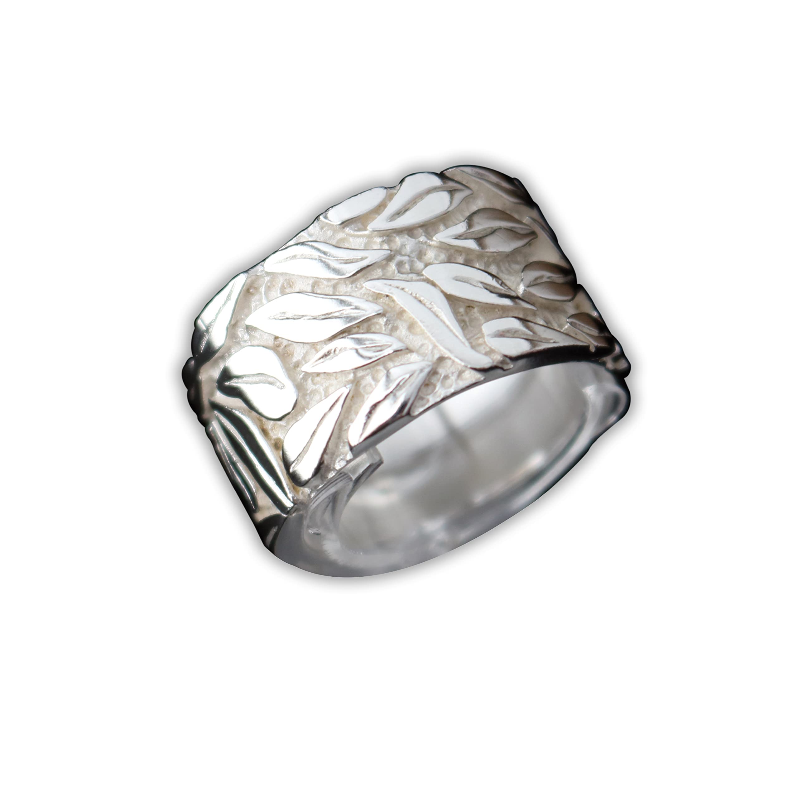 Breiter Silberring für Damen 925er Sterling Silber Bandring Blatt Blättermuster | RG: