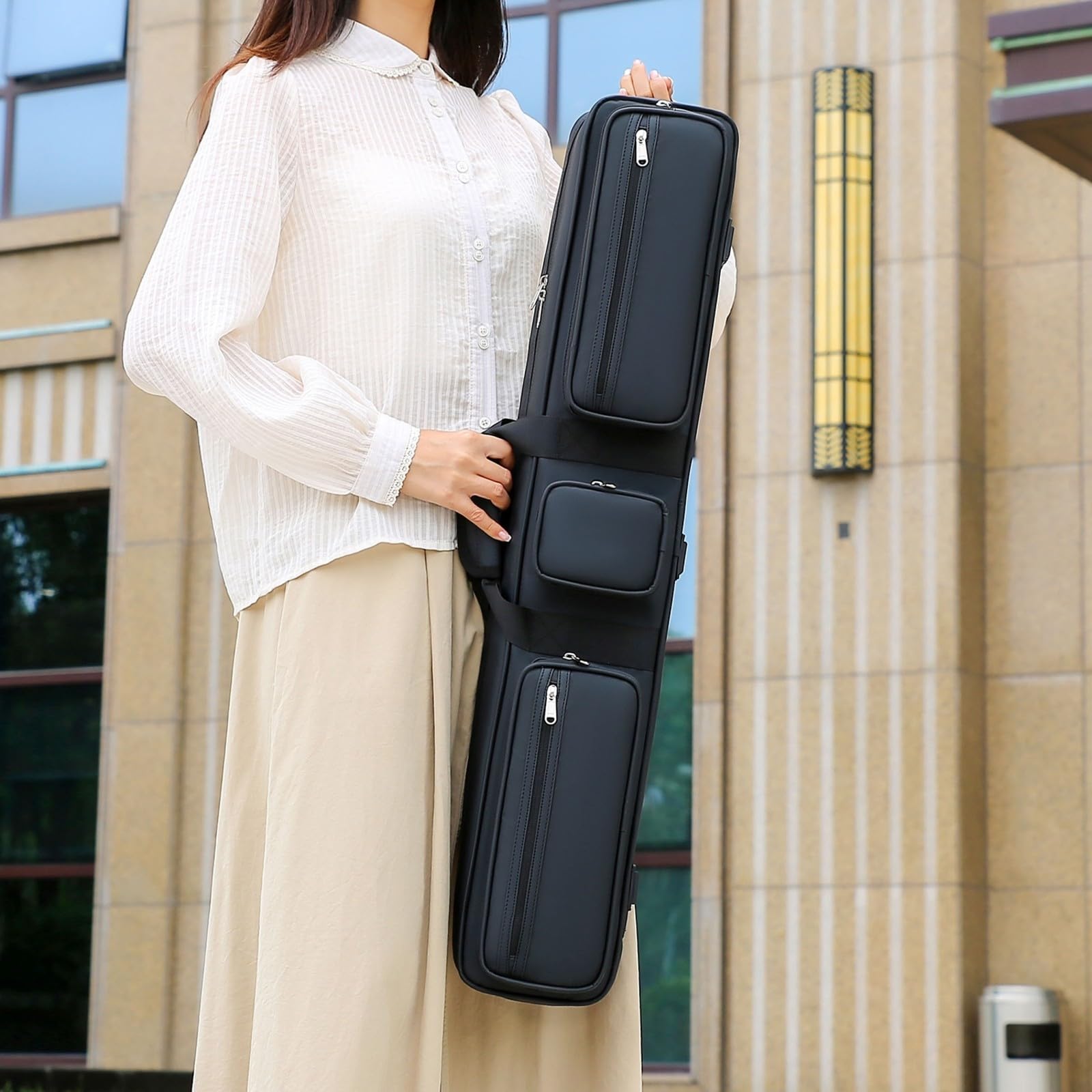 Harilla Tragbar Billard-Queue-Tasche Belastbar, Queue-Tasche mit Reißverschlusstaschen, strukturiert, für Billardhalle, Billardspieler