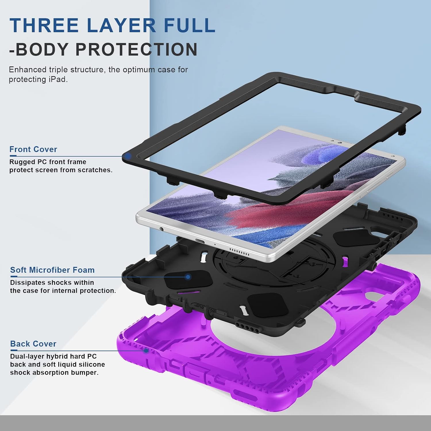SUPFIVES Case for Samsung Galaxy Tab A7 Lite 2021 (SM-T220/T225) 8.7 inch, Military Grade Protection Shockproof Case with Multi-Angle Viewing + Pen holder + Hand &Shoulder Strap for Tab A7 Lite Purple