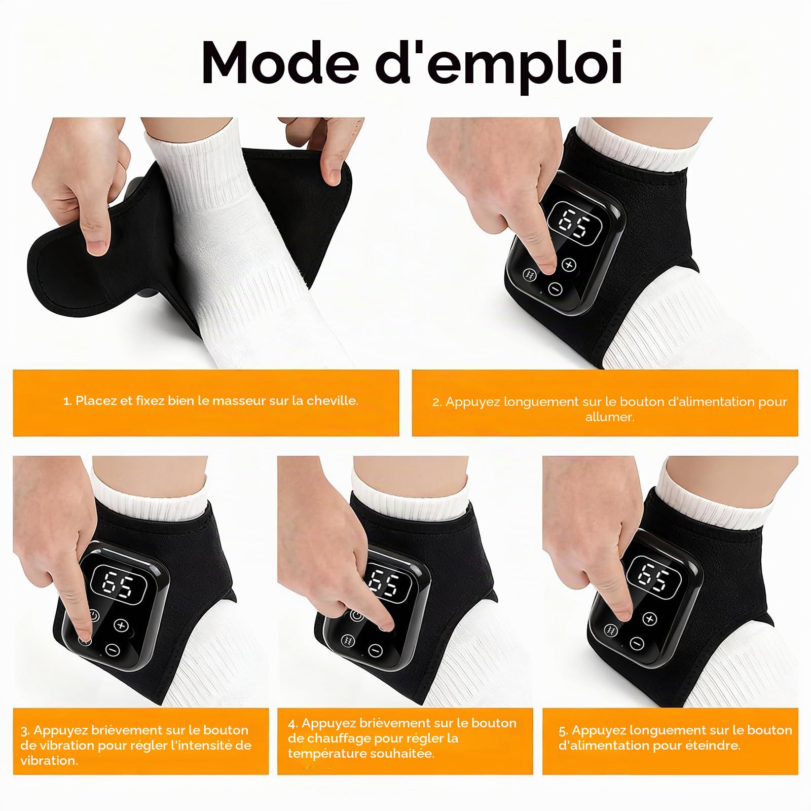 Appareil de massage des pieds 3-en-1, appareil de massage des pieds électrique mis à jour 2026, 5 modes de vibration et 6 réglages de chaleur (40-65℃), masseur de cheville portable sans fil, cadeau