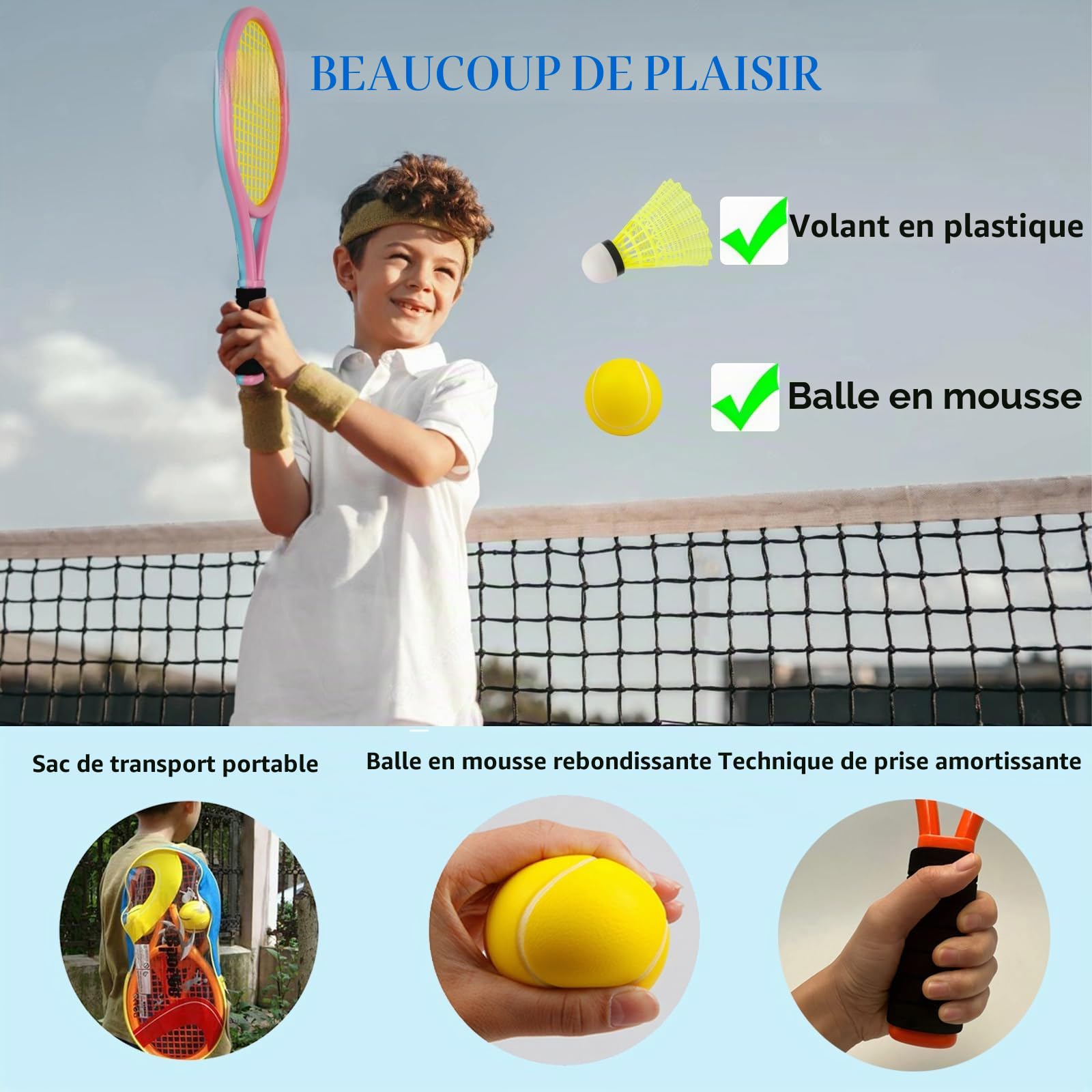Ensemble de raquettes de tennis pour enfants 17 pouces avec balles en mousse souple et sac de transport