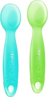 ChooMee Baby Spoon, FirstSpoon | Baby Led Weaning | Stage One Learning Utensil, Teething Friendly, Pediatrician Approved, 100% Silicone, BPA Free | 2 CT | Aqua Green